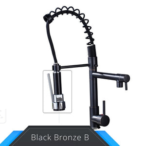 Black and Rose-Golden Spring Pull Down Kitchen Faucet