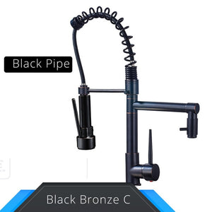 Black and Rose-Golden Spring Pull Down Kitchen Faucet