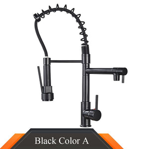 Black and Rose-Golden Spring Pull Down Kitchen Faucet