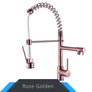 Black and Rose-Golden Spring Pull Down Kitchen Faucet