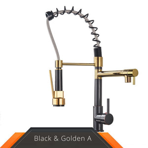 Black and Rose-Golden Spring Pull Down Kitchen Faucet