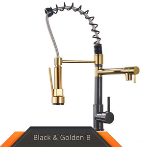 Black and Rose-Golden Spring Pull Down Kitchen Faucet