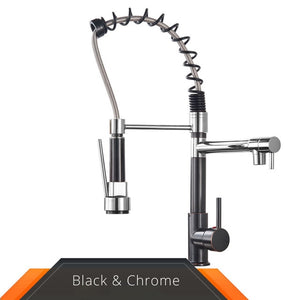 Black and Rose-Golden Spring Pull Down Kitchen Faucet