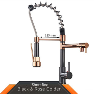 Black and Rose-Golden Spring Pull Down Kitchen Faucet