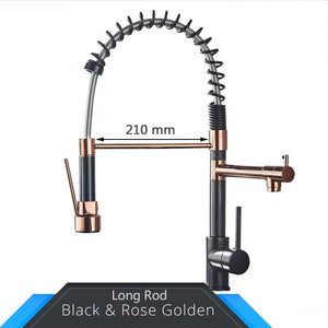 Black and Rose-Golden Spring Pull Down Kitchen Faucet