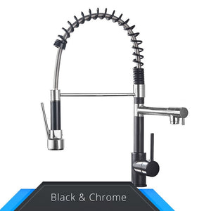 Black and Rose-Golden Spring Pull Down Kitchen Faucet