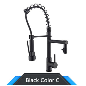 Black and Rose-Golden Spring Pull Down Kitchen Faucet